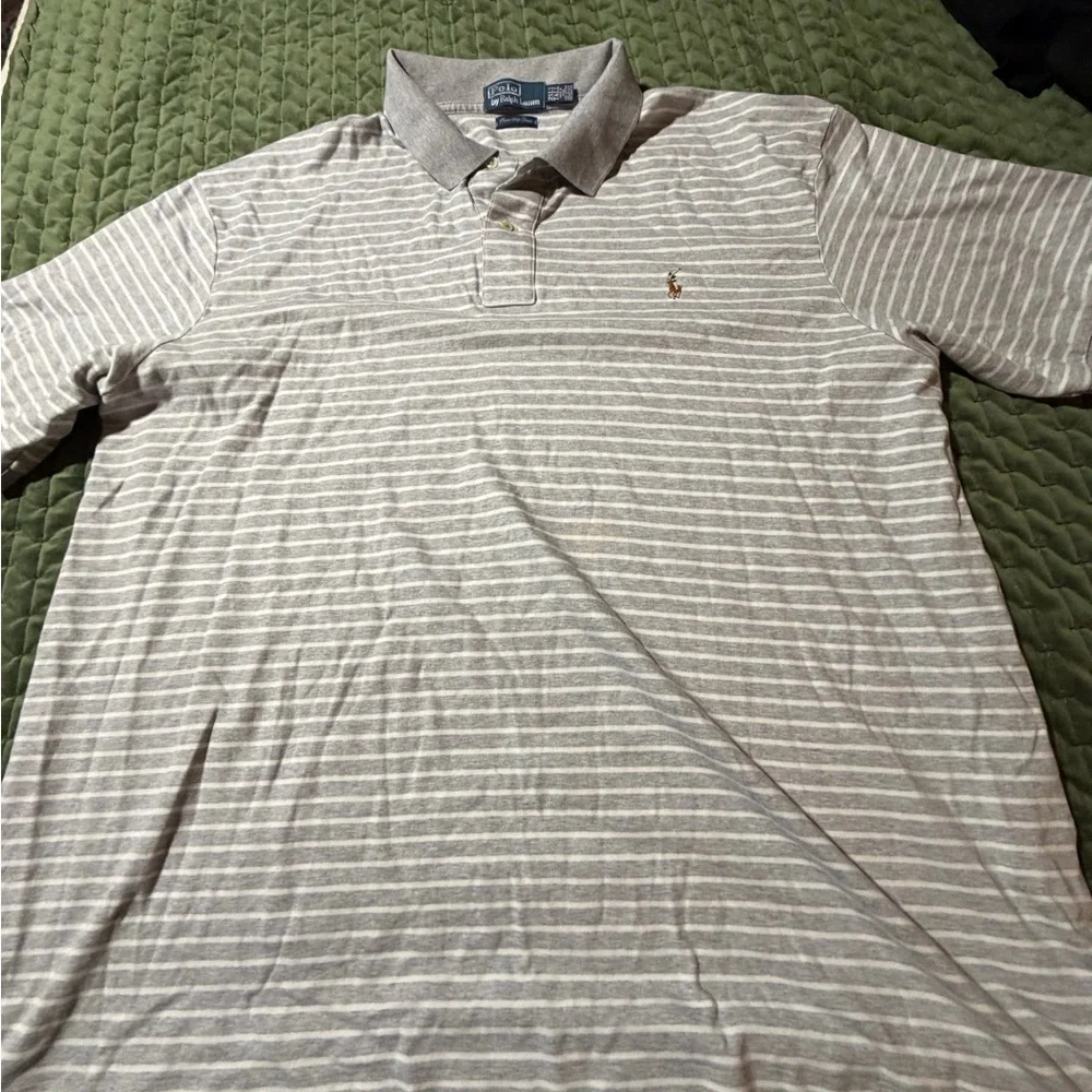 Polo Ralph Lauren grey white stripe short sleeve polo shirt‎ Pima soft size 2XLT